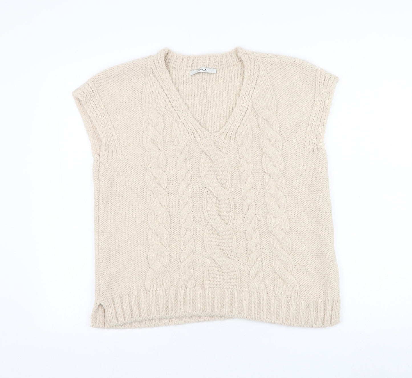 George Womens Beige V-Neck  Acrylic Pullover Jumper Size L
