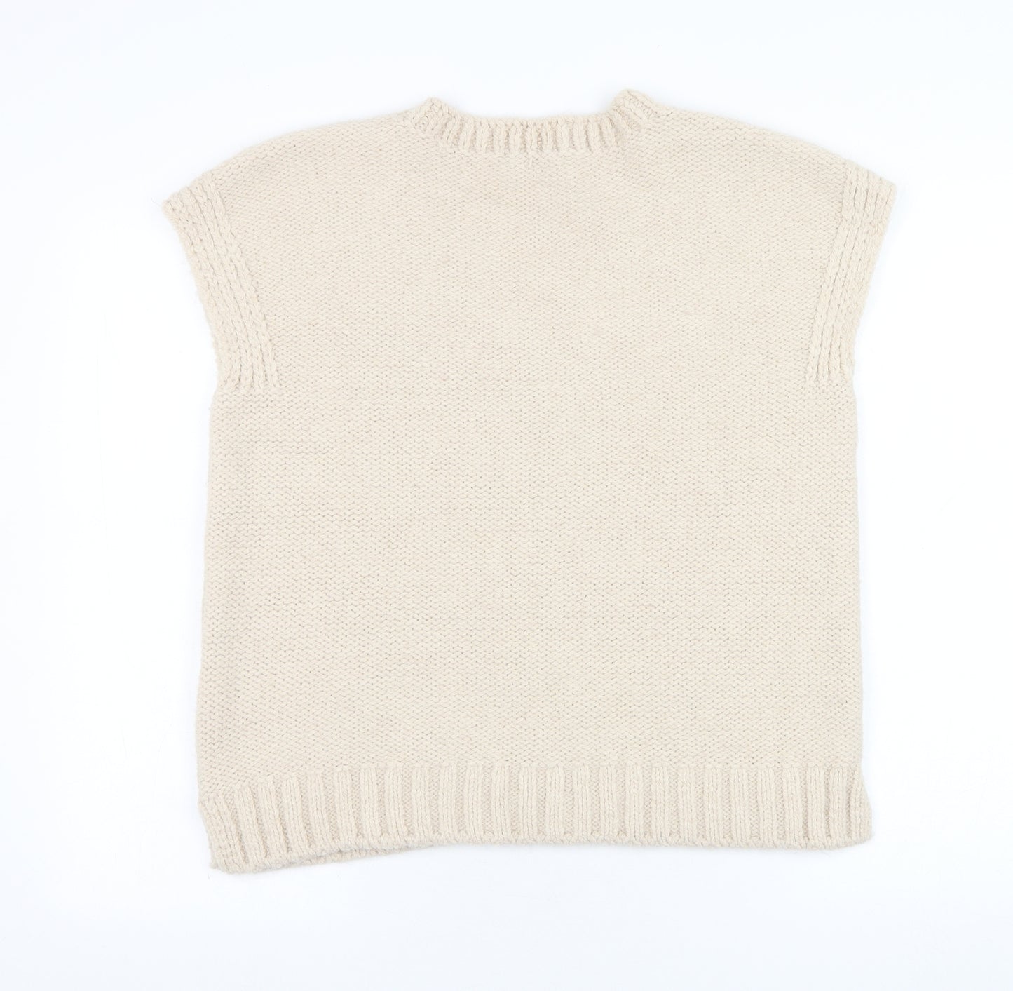 George Womens Beige V-Neck  Acrylic Pullover Jumper Size L