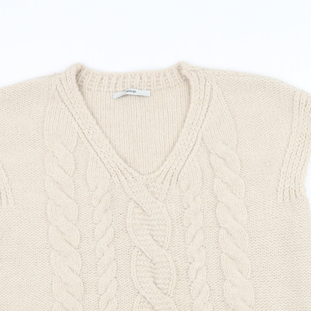 George Womens Beige V-Neck  Acrylic Pullover Jumper Size L