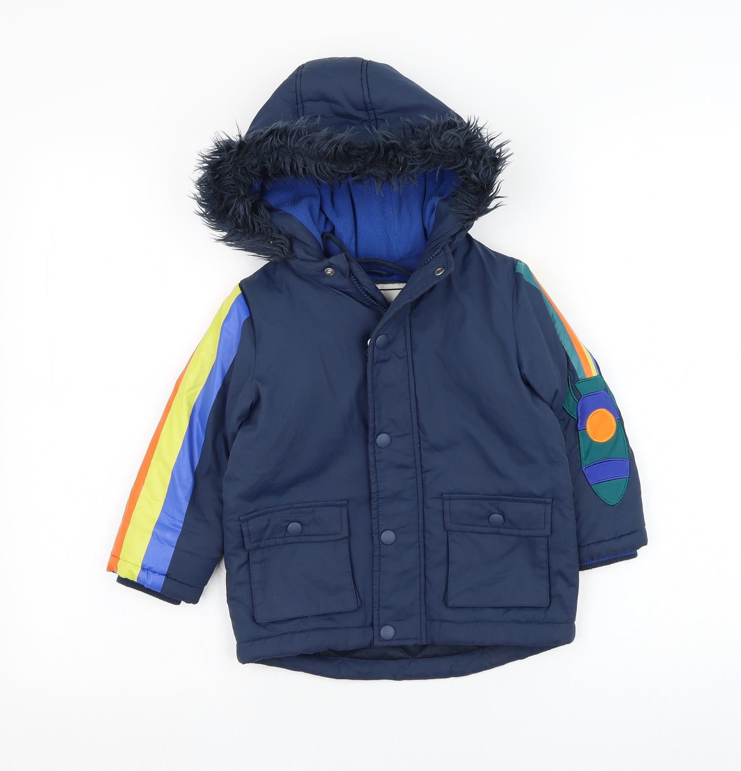 Mothercare Boys Blue   Parka Coat Size 18-24 Months   Zip - Rocket