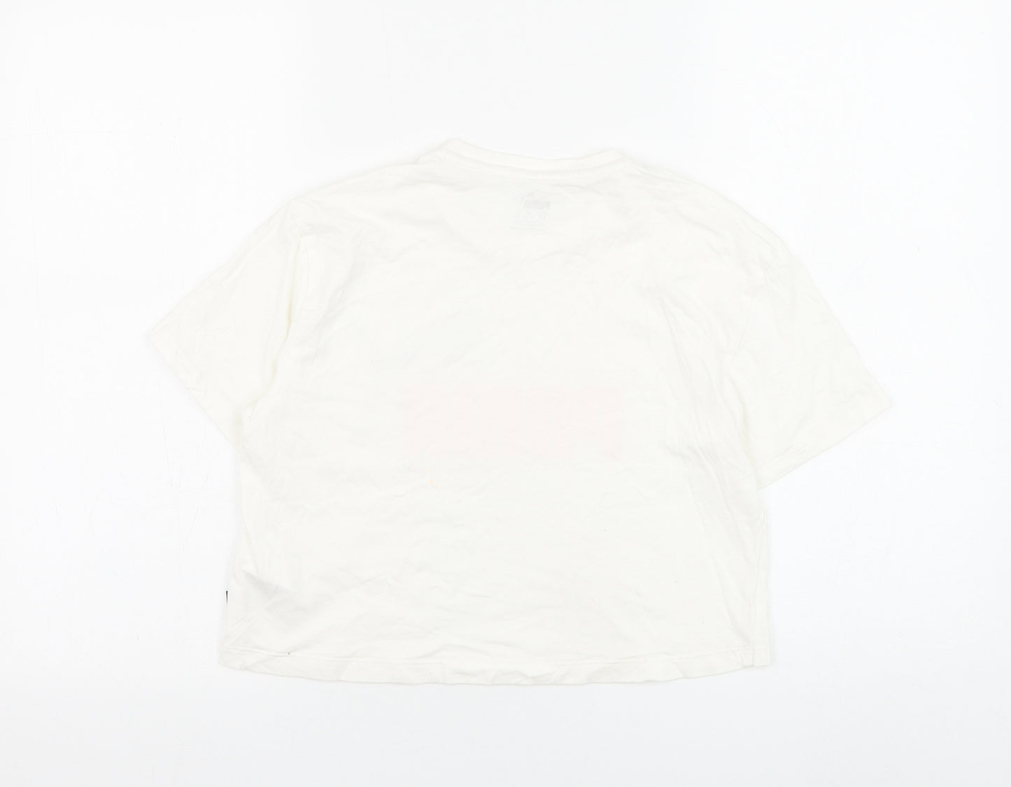 PUMA Girls White  Cotton Basic T-Shirt Size 11-12 Years Round Neck Pullover