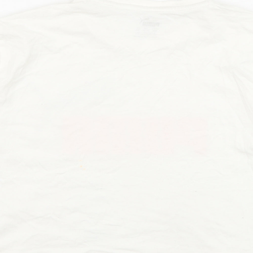 PUMA Girls White  Cotton Basic T-Shirt Size 11-12 Years Round Neck Pullover