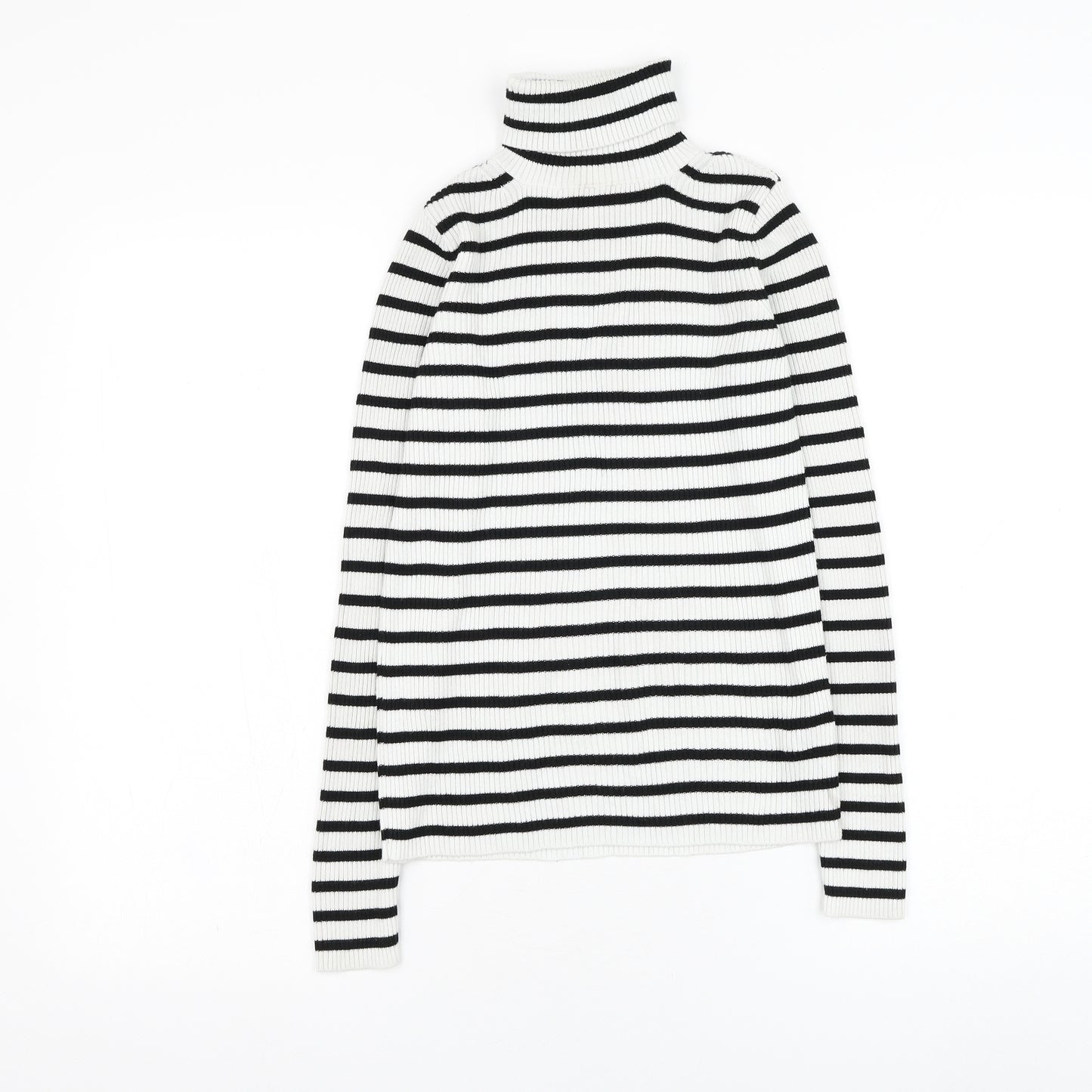 Topshop Womens Black Roll Neck Striped Viscose Pullover Jumper Size 6