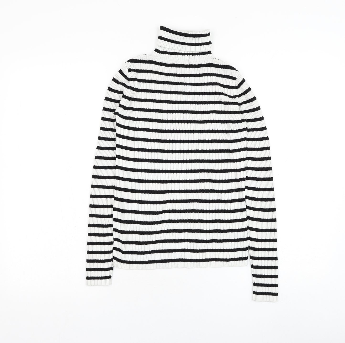 Topshop Womens Black Roll Neck Striped Viscose Pullover Jumper Size 6