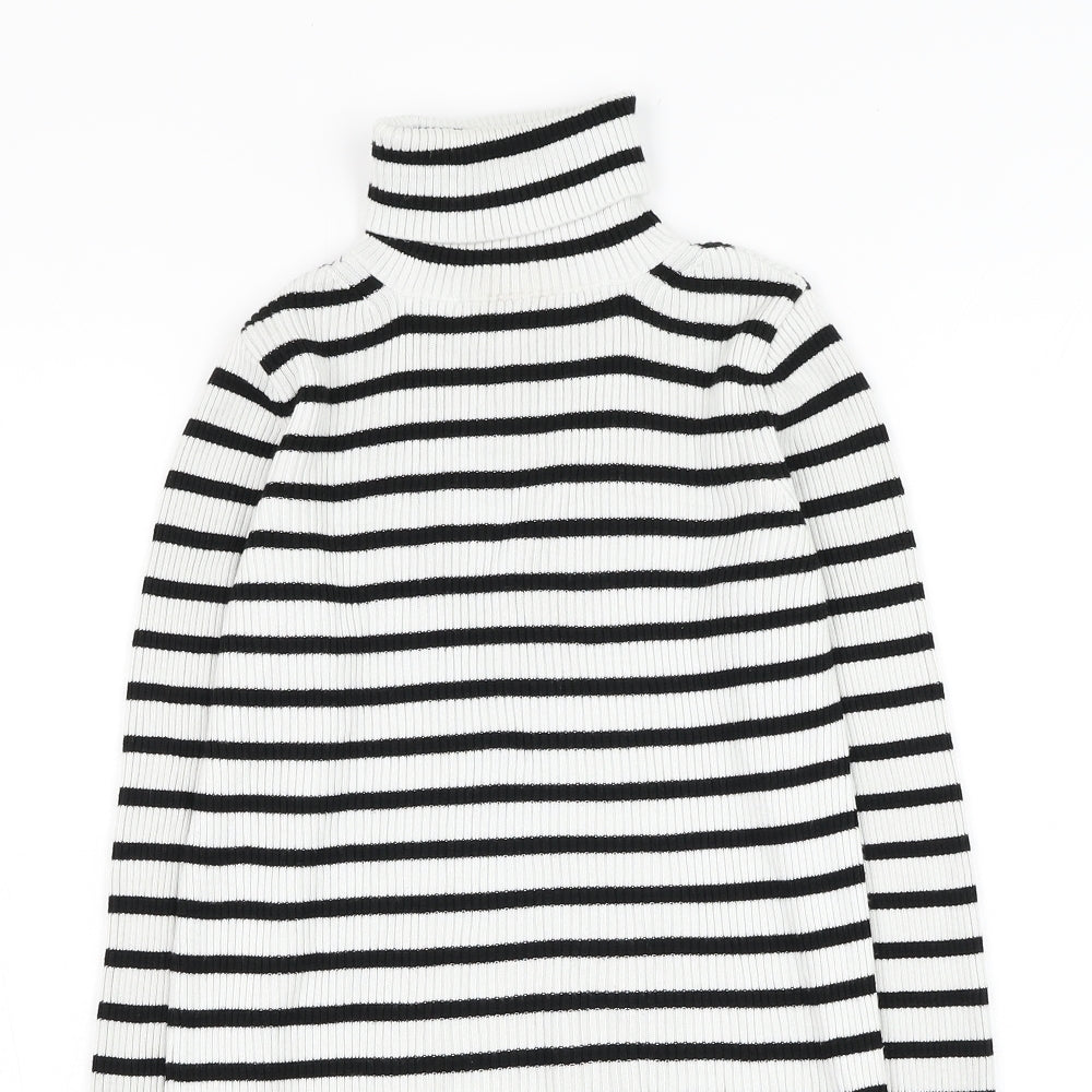 Topshop Womens Black Roll Neck Striped Viscose Pullover Jumper Size 6