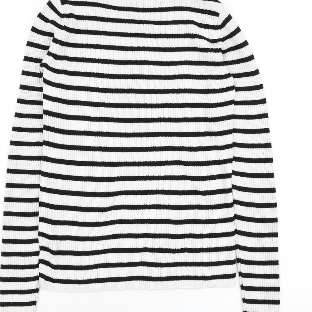 Topshop Womens Black Roll Neck Striped Viscose Pullover Jumper Size 6