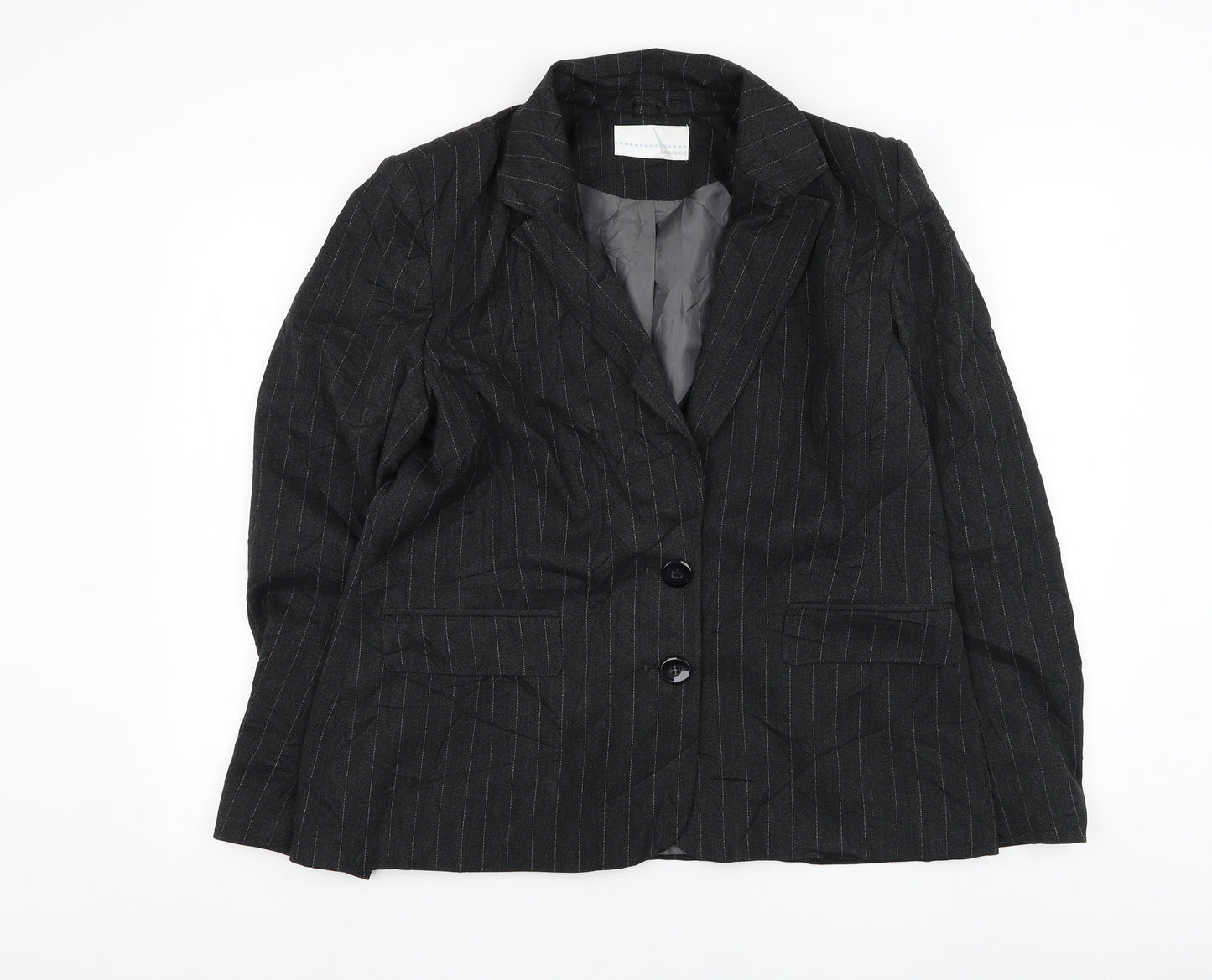 AMARANTO Womens Black Striped  Jacket Blazer Size 16  Button