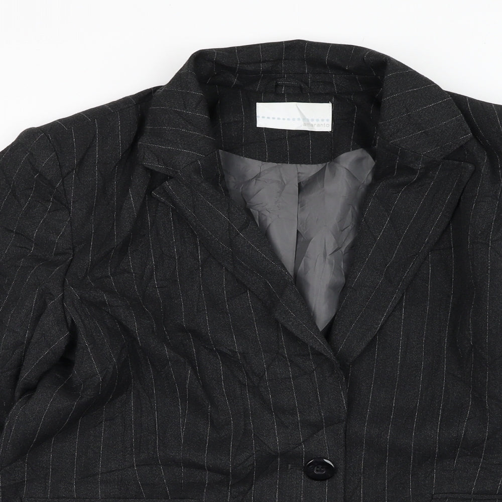 AMARANTO Womens Black Striped  Jacket Blazer Size 16  Button