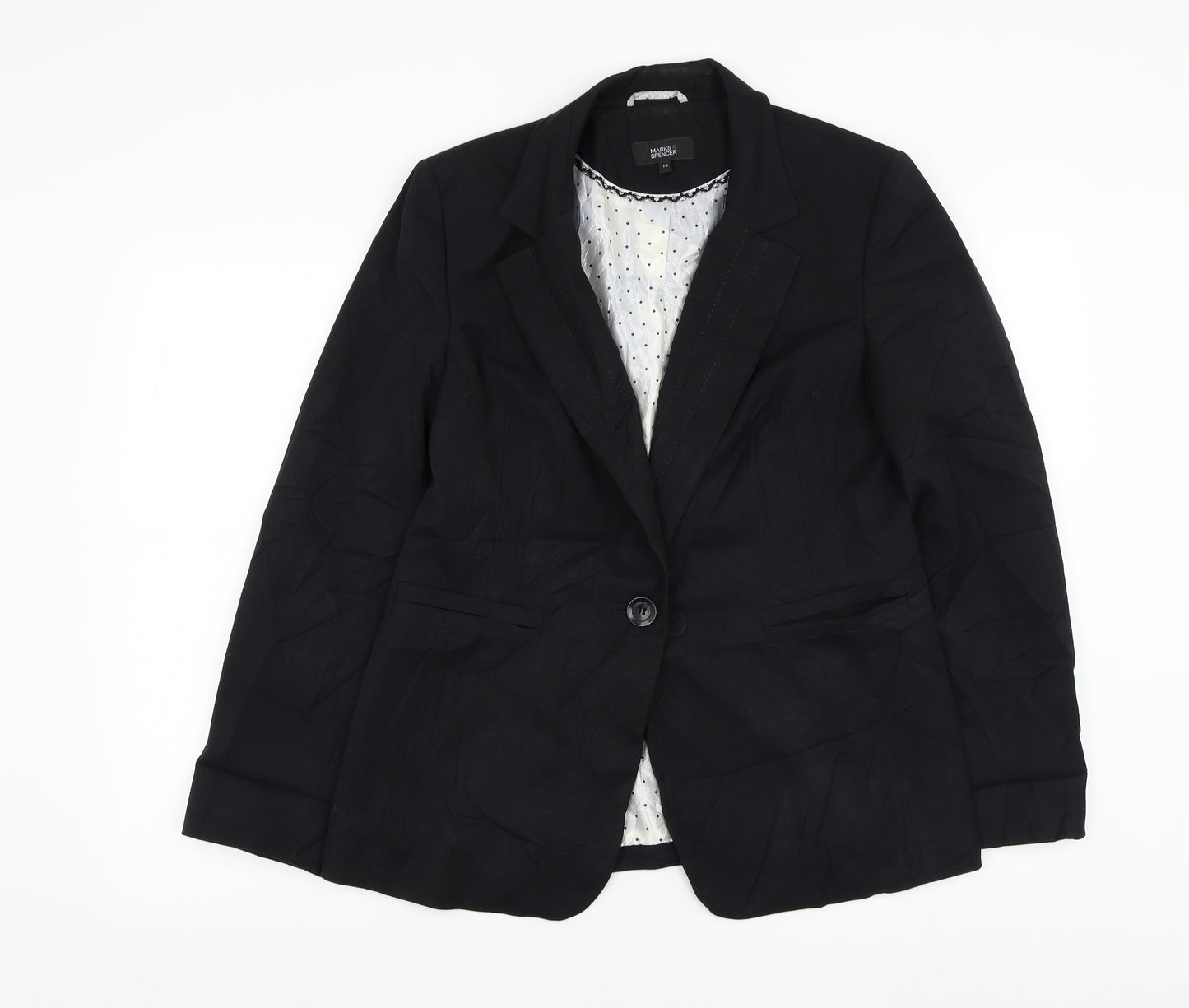Marks and Spencer Womens Black   Jacket Blazer Size 14  Button