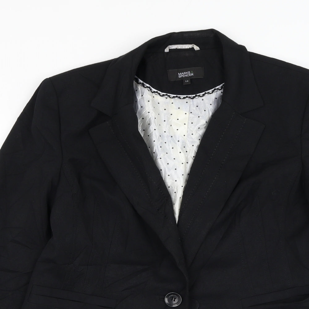 Marks and Spencer Womens Black   Jacket Blazer Size 14  Button