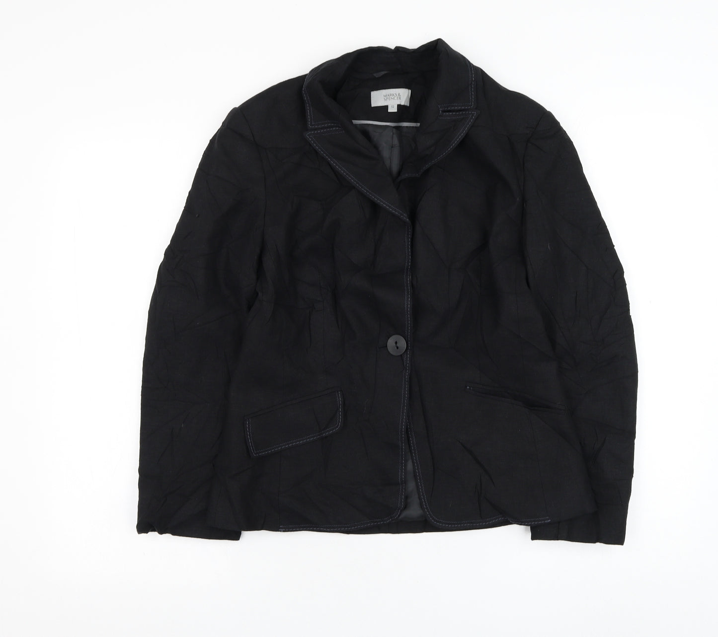 Marks and Spencer Womens Black   Jacket Blazer Size 12  Button
