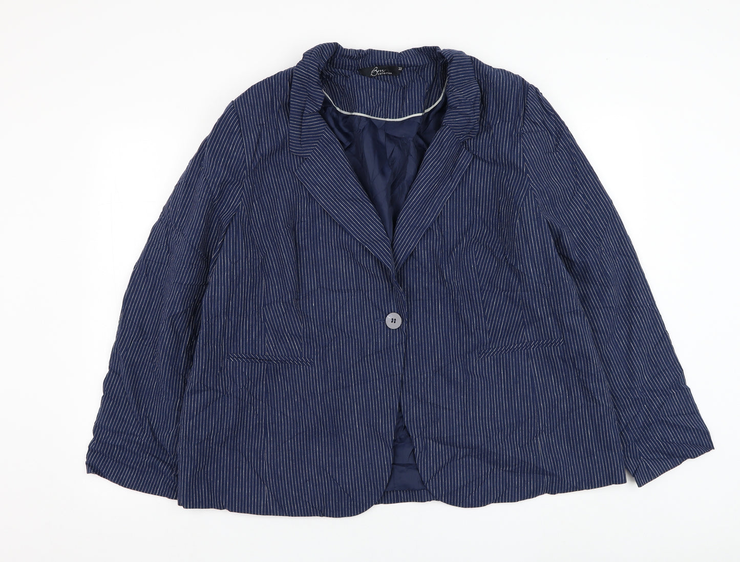 Bonmarché Womens Blue Striped  Jacket Blazer Size 22  Button
