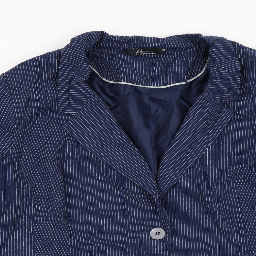 Bonmarché Womens Blue Striped  Jacket Blazer Size 22  Button