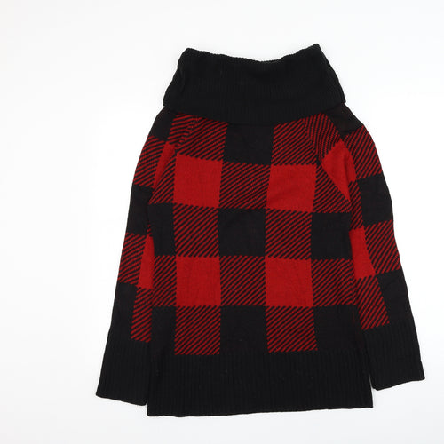 Formula Womens Red Roll Neck Check Polyester Pullover Jumper Size 14