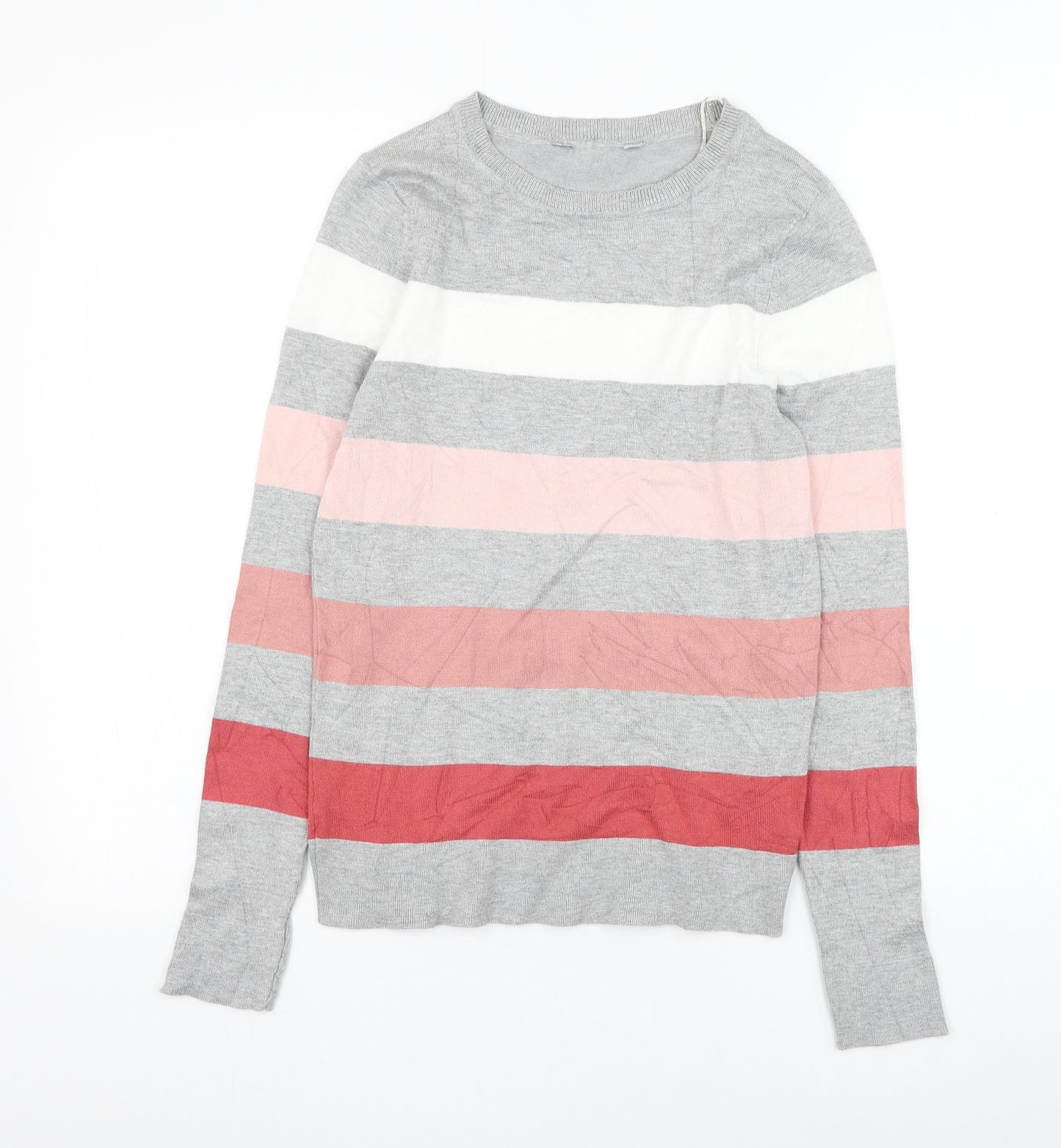 Debenhams Womens Grey Round Neck Striped Viscose Pullover Jumper Size 8