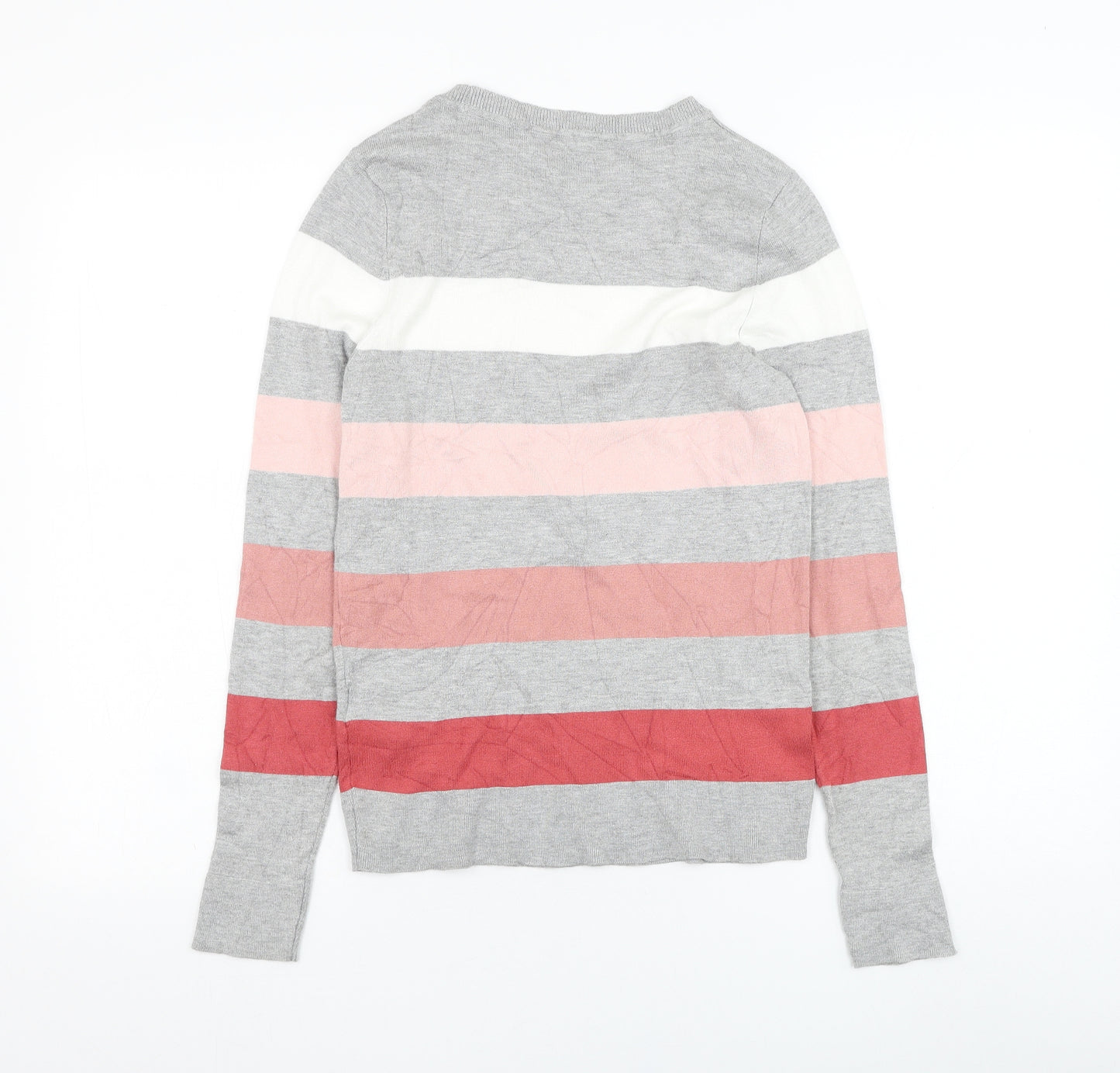 Debenhams Womens Grey Round Neck Striped Viscose Pullover Jumper Size 8