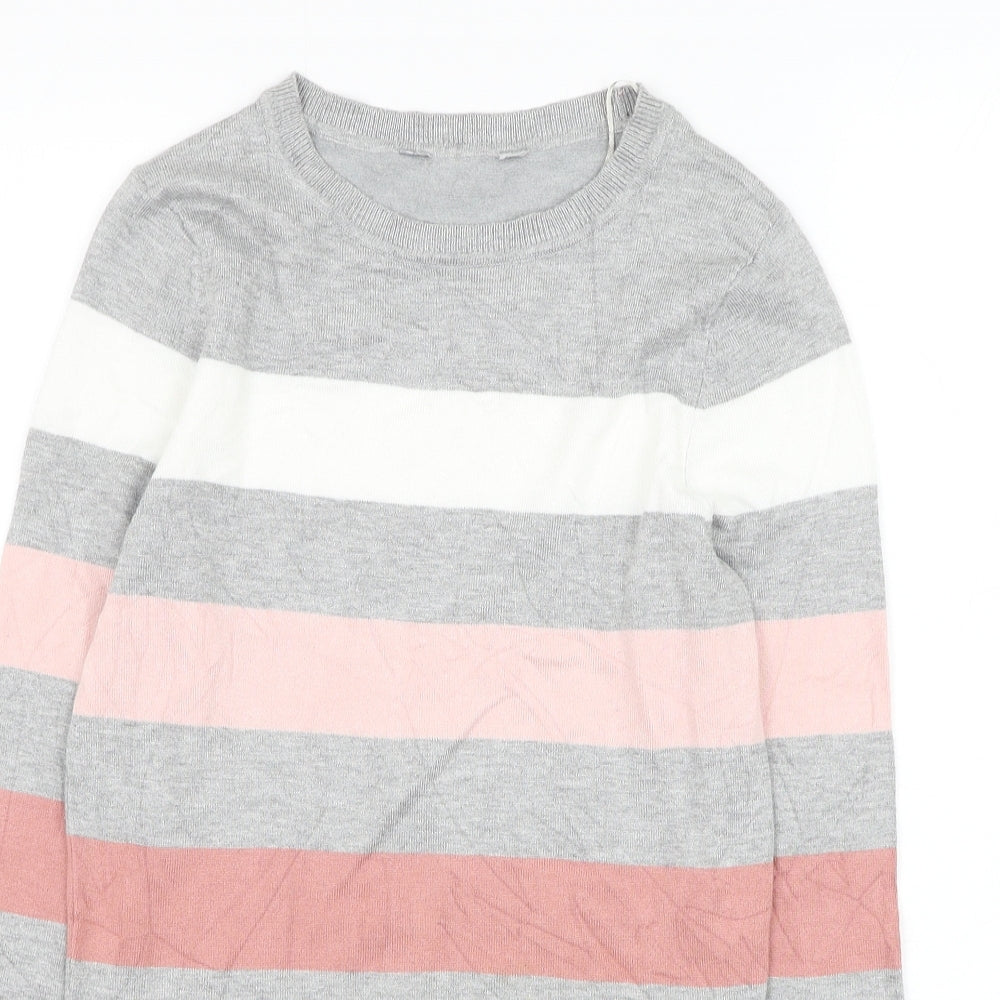 Debenhams Womens Grey Round Neck Striped Viscose Pullover Jumper Size 8