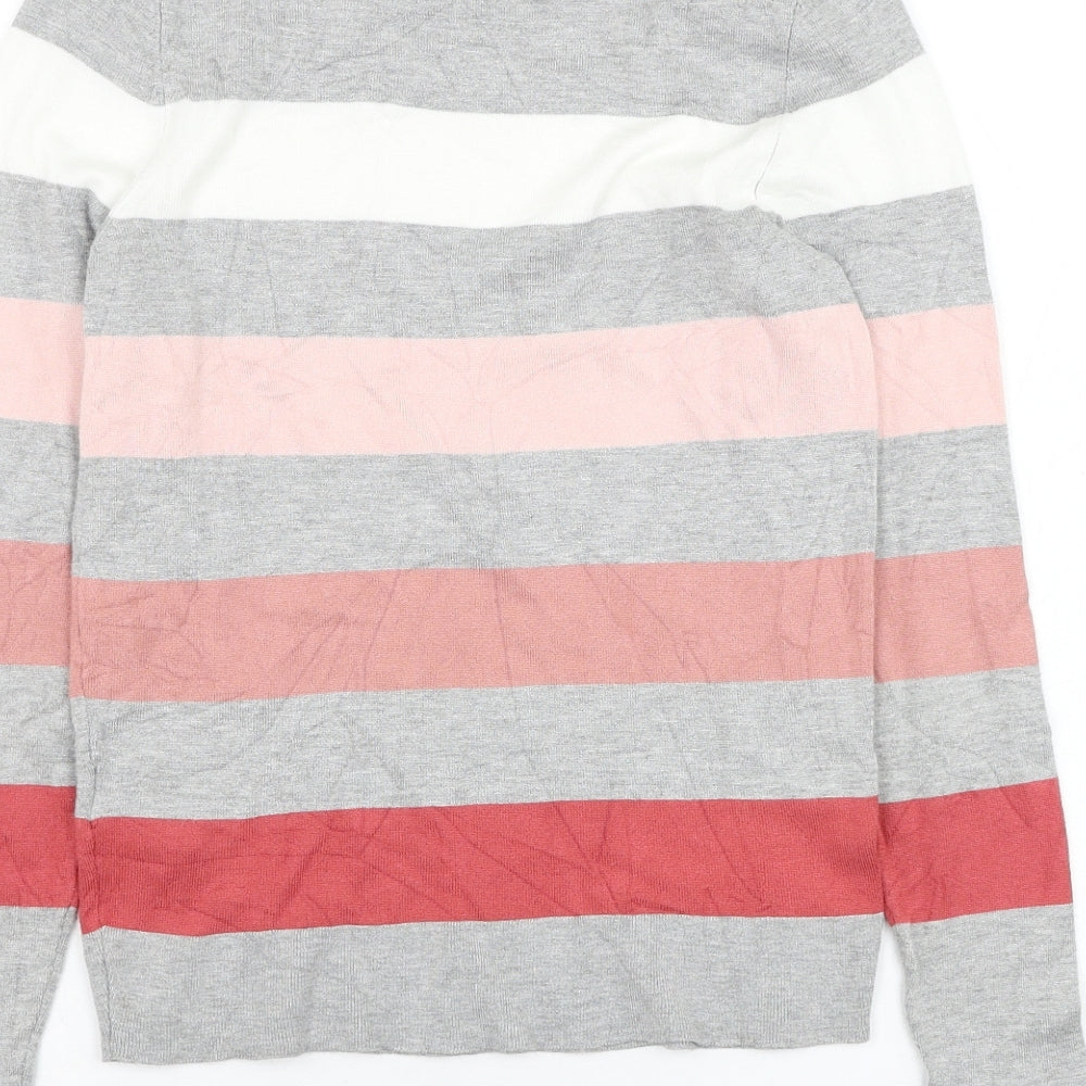Debenhams Womens Grey Round Neck Striped Viscose Pullover Jumper Size 8