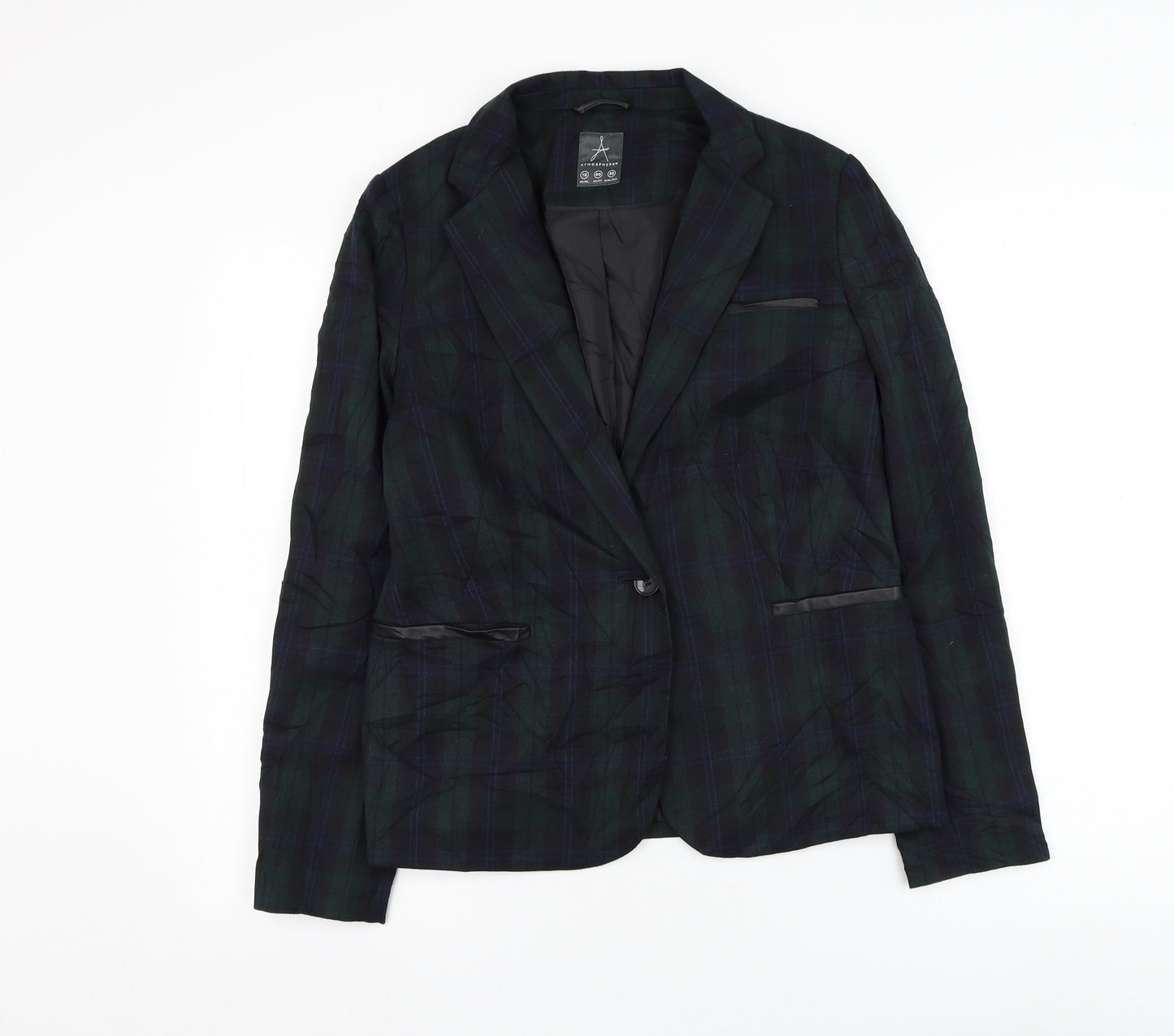 Atmosphere Womens Green Check  Jacket Blazer Size 12  Button