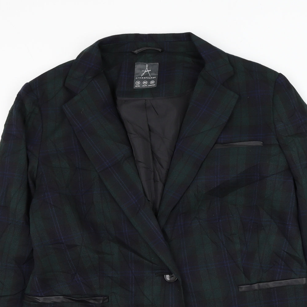 Atmosphere Womens Green Check  Jacket Blazer Size 12  Button