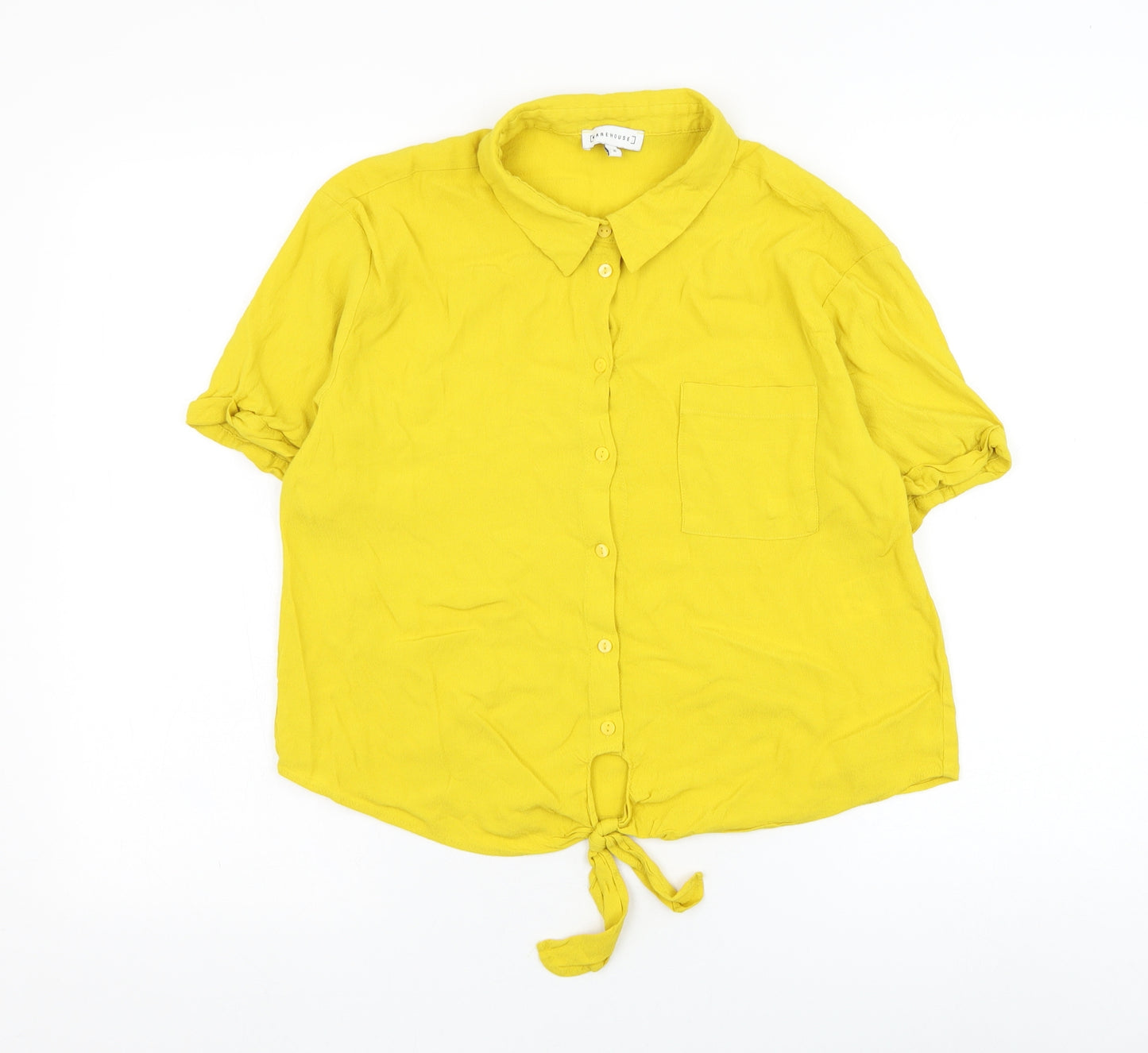 Warehouse Womens Yellow  Viscose Basic Button-Up Size 16 Collared