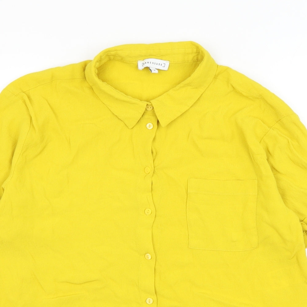 Warehouse Womens Yellow  Viscose Basic Button-Up Size 16 Collared