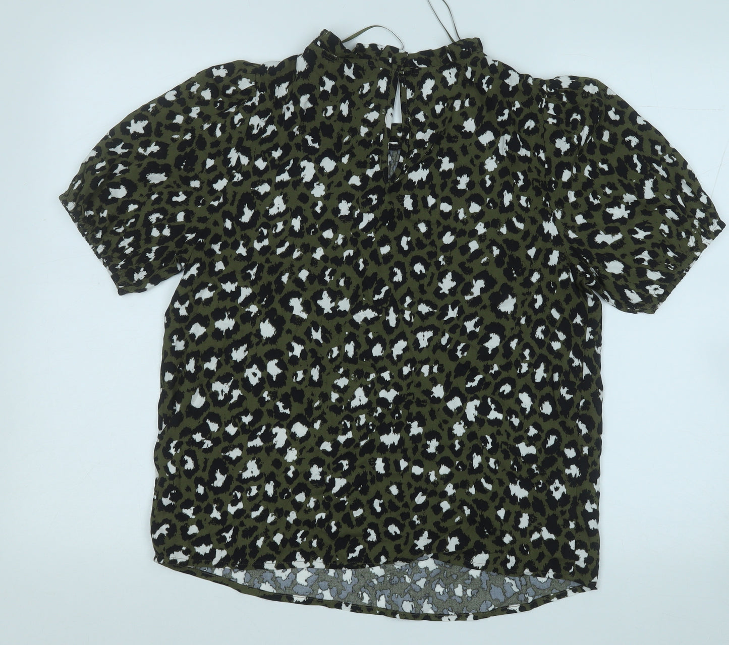 Marks and Spencer Womens Green Animal Print Viscose Basic Blouse Size 10 Round Neck