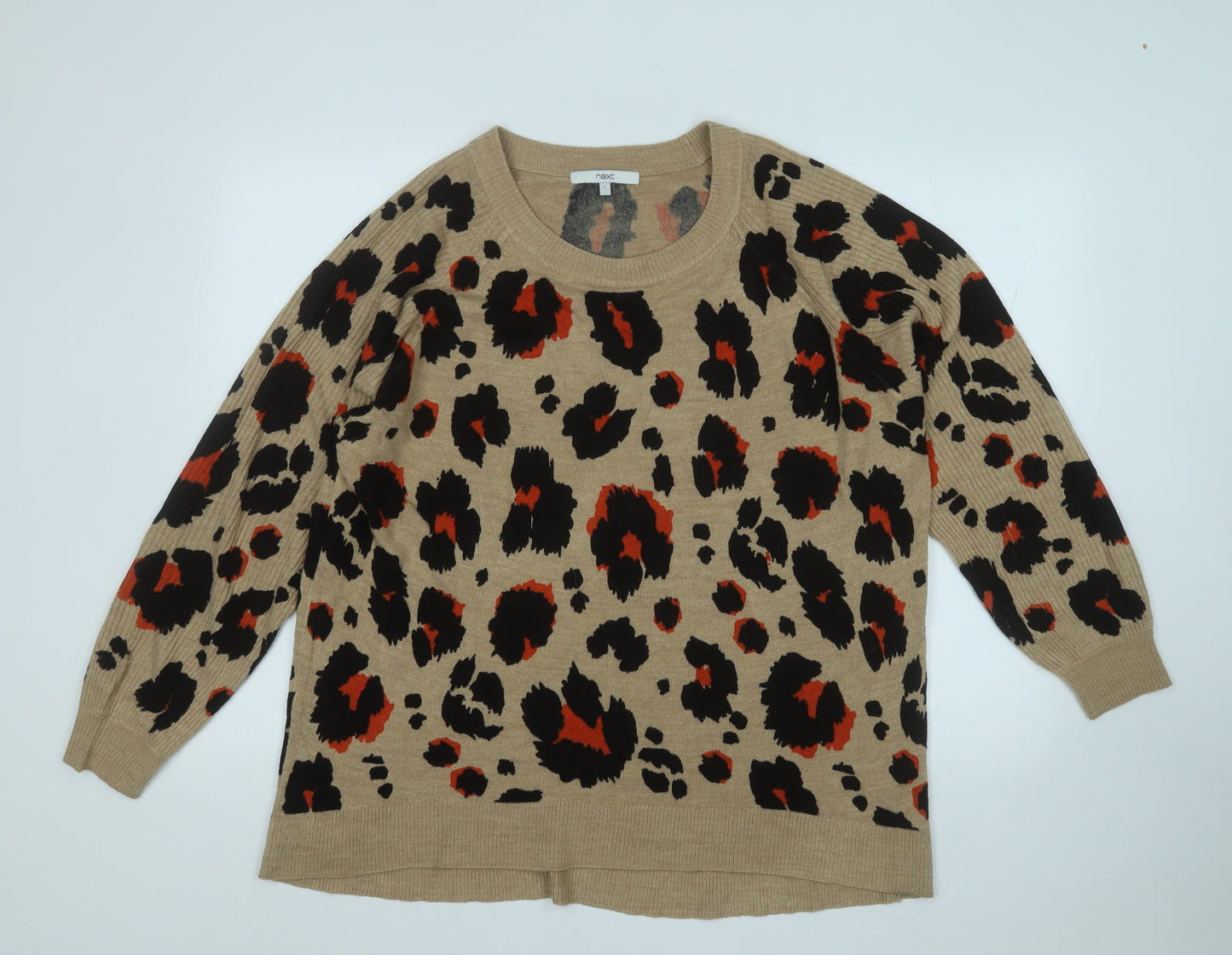 NEXT Womens Beige Round Neck Animal Print Acrylic Pullover Jumper Size L