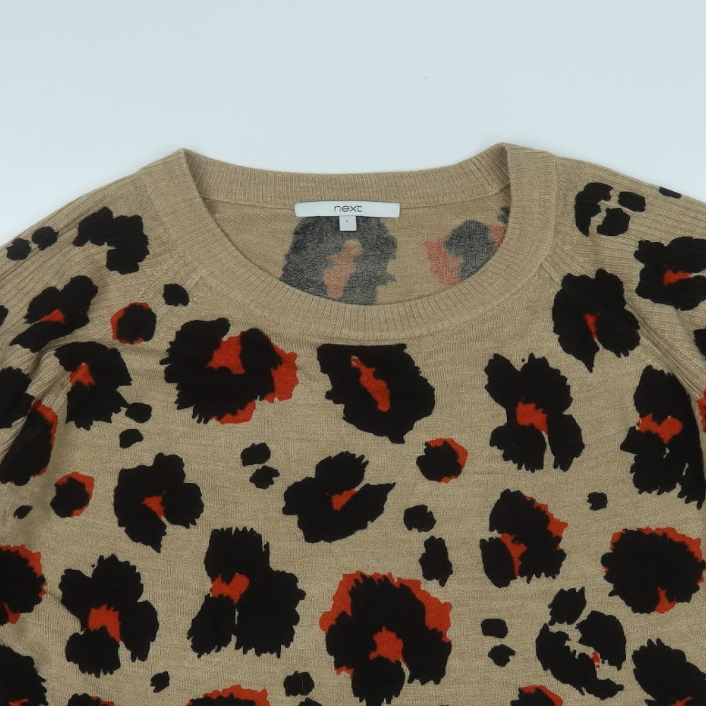 NEXT Womens Beige Round Neck Animal Print Acrylic Pullover Jumper Size L
