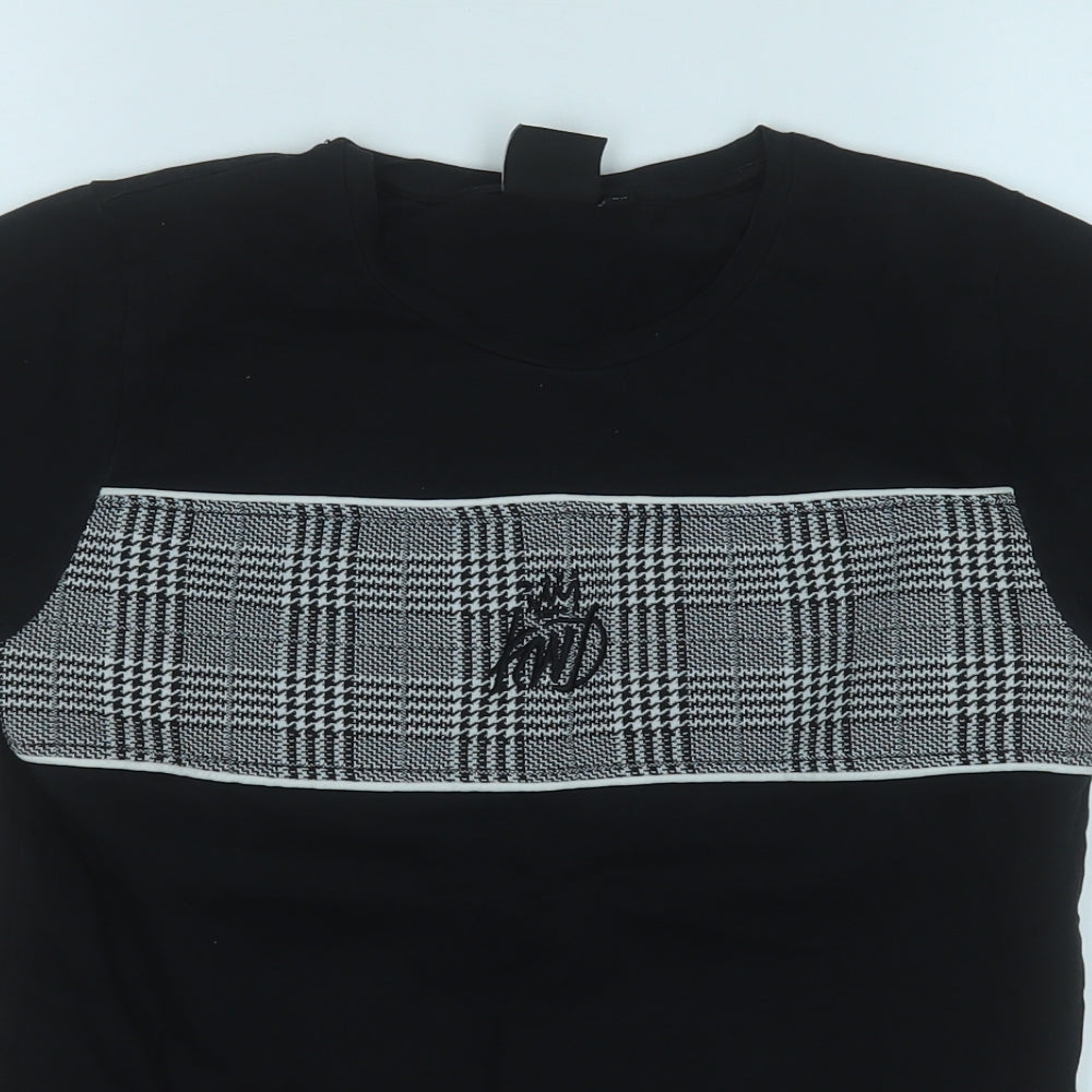 KWD Boys Black  Cotton Basic T-Shirt Size 12-13 Years Round Neck