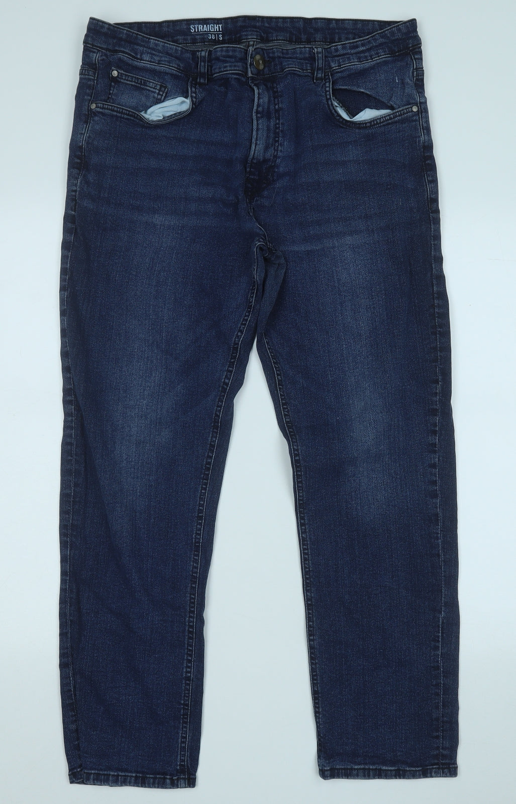 George Mens Blue  Cotton Straight Jeans Size 38 in L28 in Regular