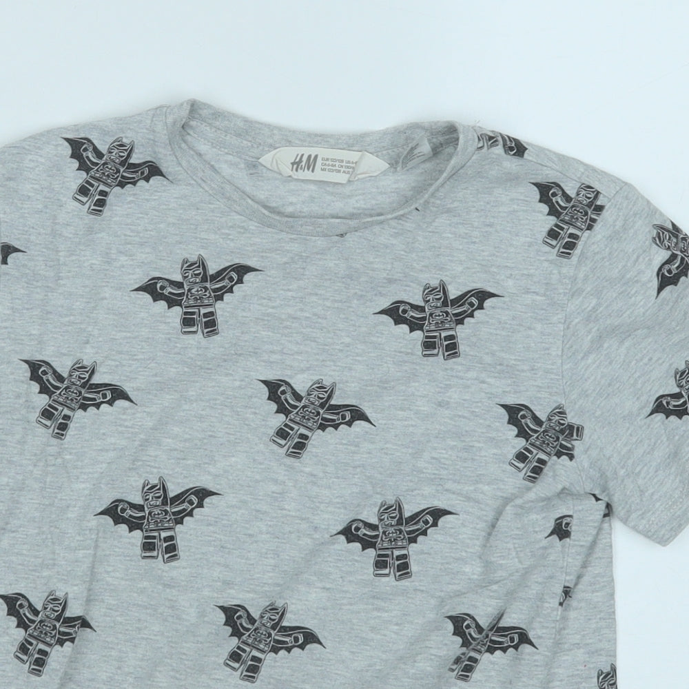 H&M Boys Grey Geometric Cotton Basic T-Shirt Size 6-7 Years Round Neck  - Lego Batman