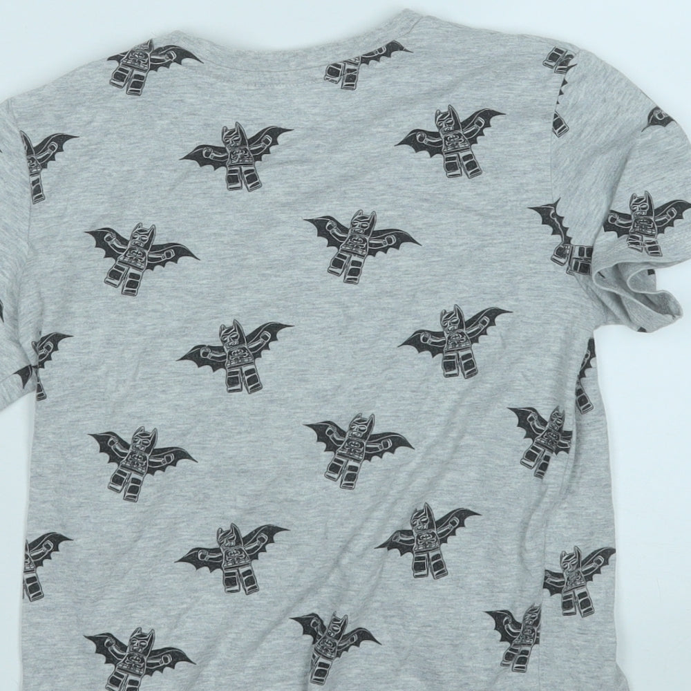 H&M Boys Grey Geometric Cotton Basic T-Shirt Size 6-7 Years Round Neck  - Lego Batman
