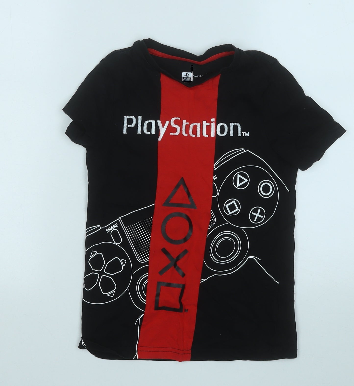 F&F Boys Black  Cotton Basic T-Shirt Size 6-7 Years Round Neck  - Playstation