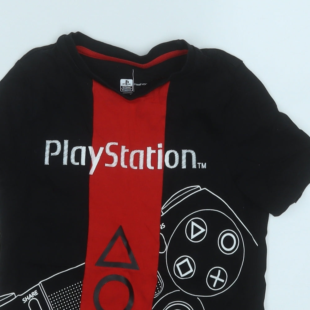 F&F Boys Black  Cotton Basic T-Shirt Size 6-7 Years Round Neck  - Playstation