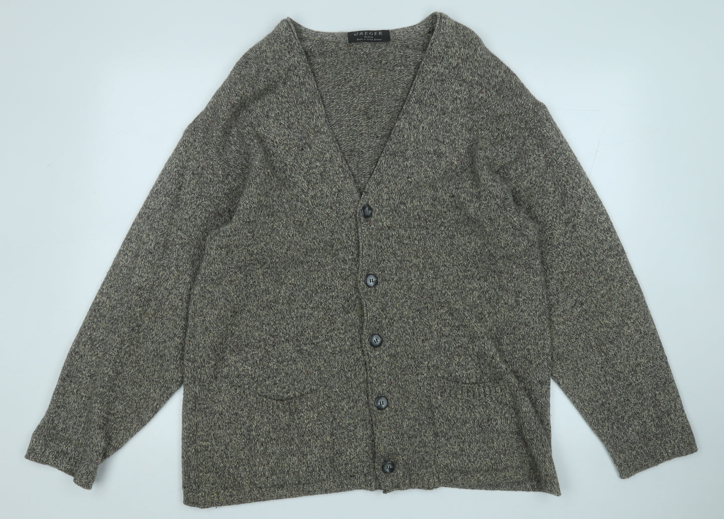 Jaeger Mens Grey V-Neck  Wool Cardigan Jumper Size M
