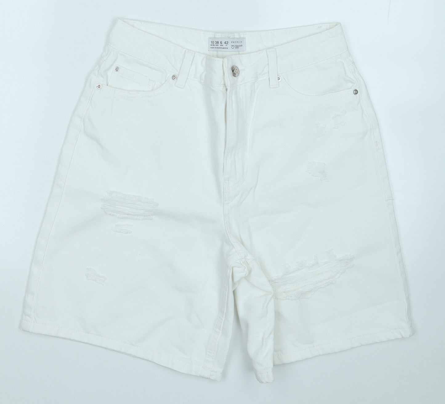 Primark Womens White  Cotton Dungaree Shorts Shorts Size 10  Regular