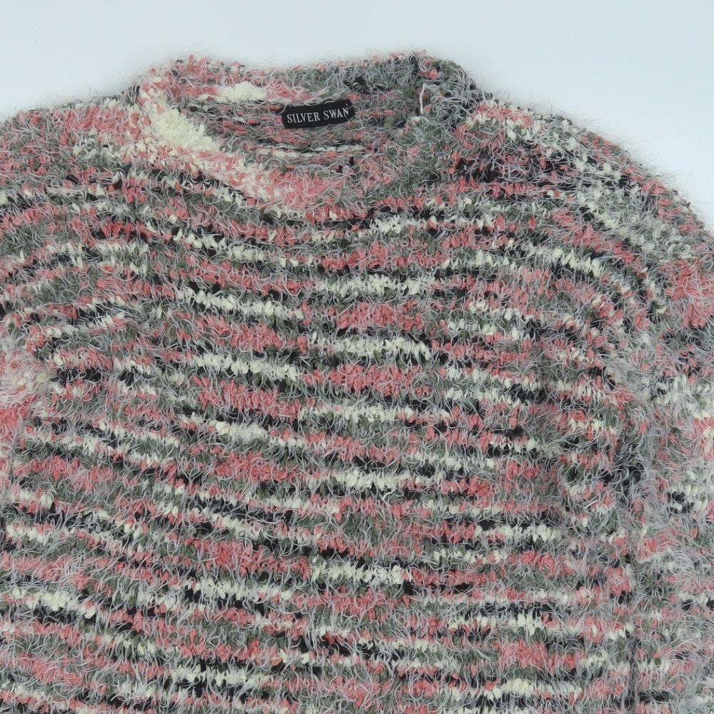 Silver Swan Womens Multicoloured Round Neck Geometric Rayon Pullover Jumper Size L