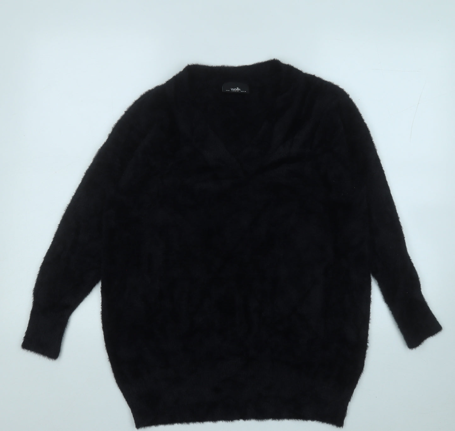 Wallis Womens Black V-Neck  Acrylic Pullover Jumper Size M