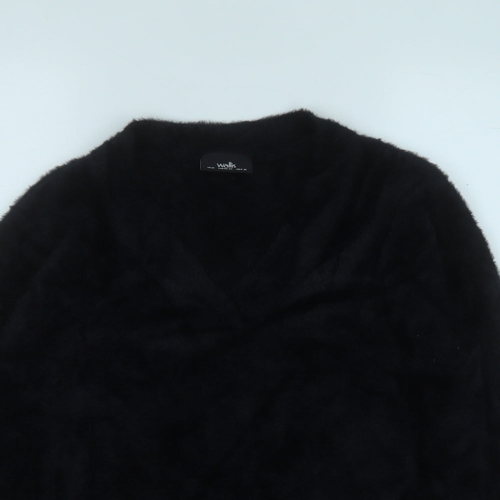 Wallis Womens Black V-Neck  Acrylic Pullover Jumper Size M