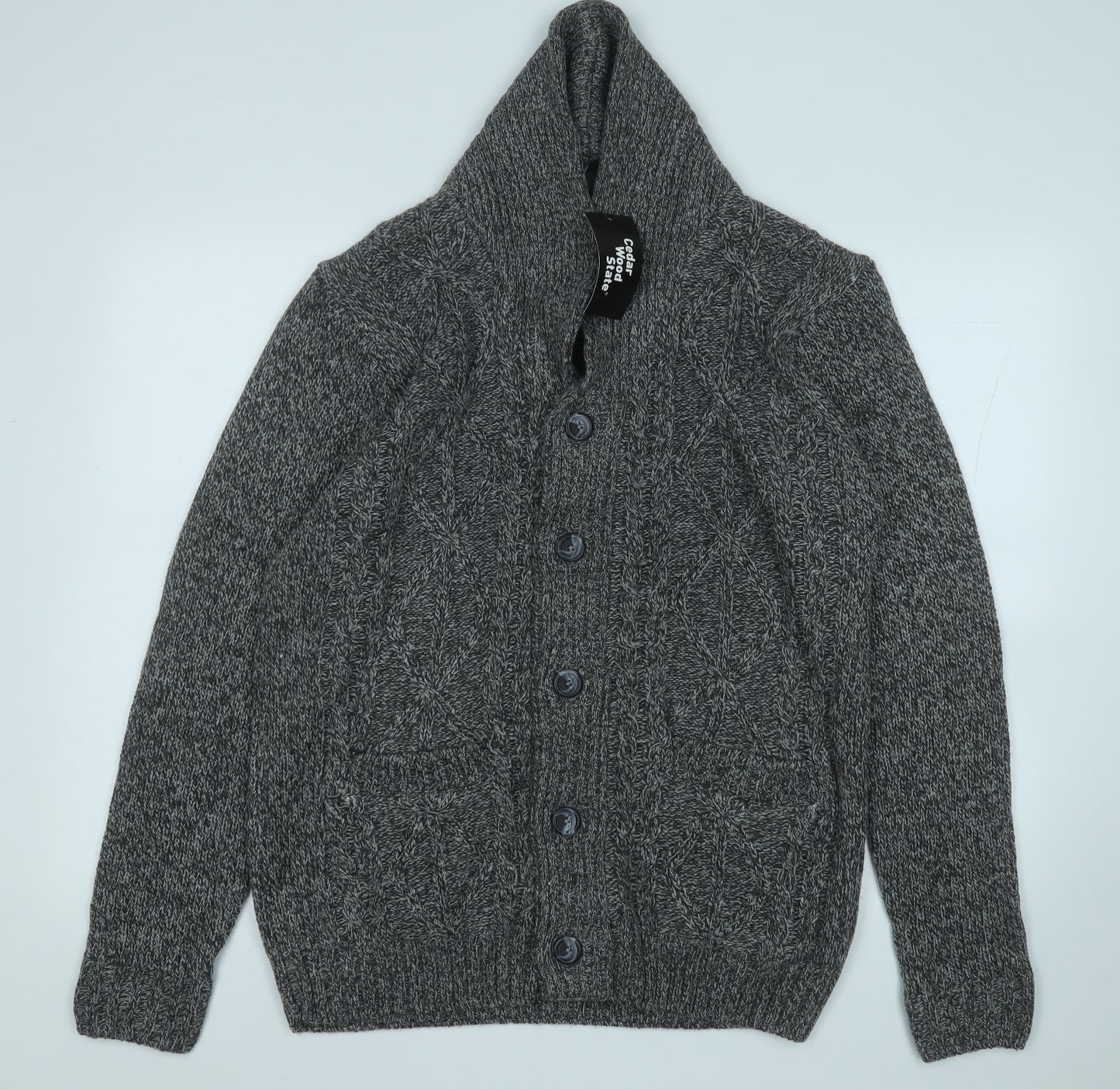 Cedar Wood State Mens Grey V-Neck  Acrylic Cardigan Jumper Size L