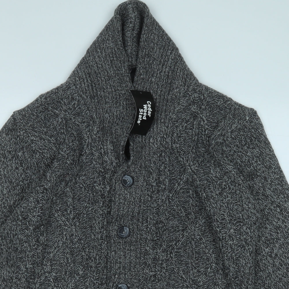 Cedar Wood State Mens Grey V-Neck  Acrylic Cardigan Jumper Size L