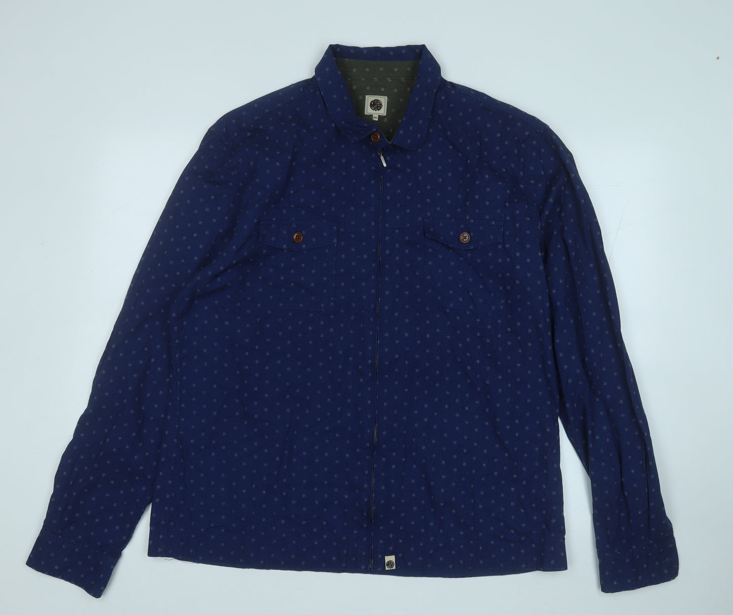 Pretty Green Mens Blue Geometric Cotton  Button-Up Size 2XL Collared
