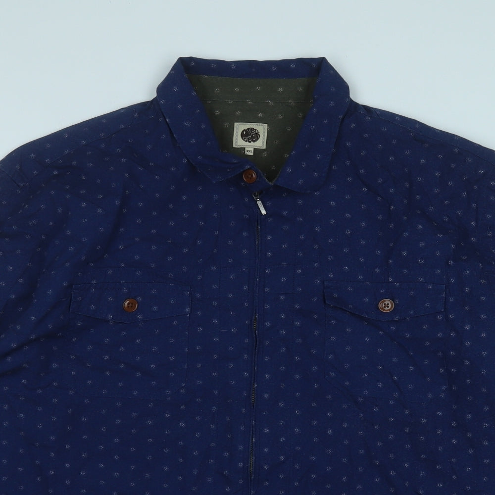 Pretty Green Mens Blue Geometric Cotton  Button-Up Size 2XL Collared