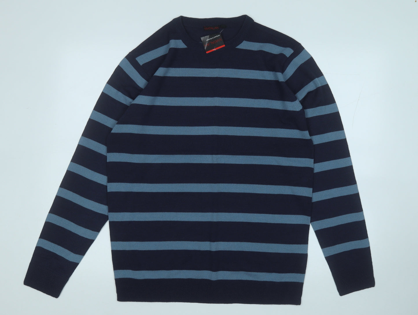 Matalan Mens Blue Round Neck Striped Acrylic Pullover Jumper Size M