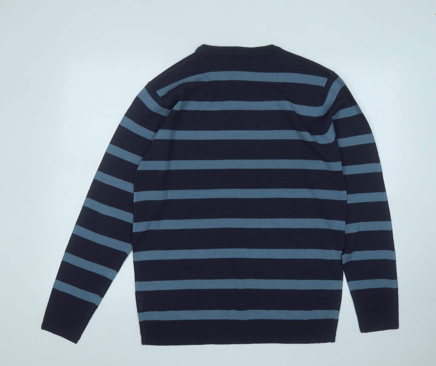 Matalan Mens Blue Round Neck Striped Acrylic Pullover Jumper Size M