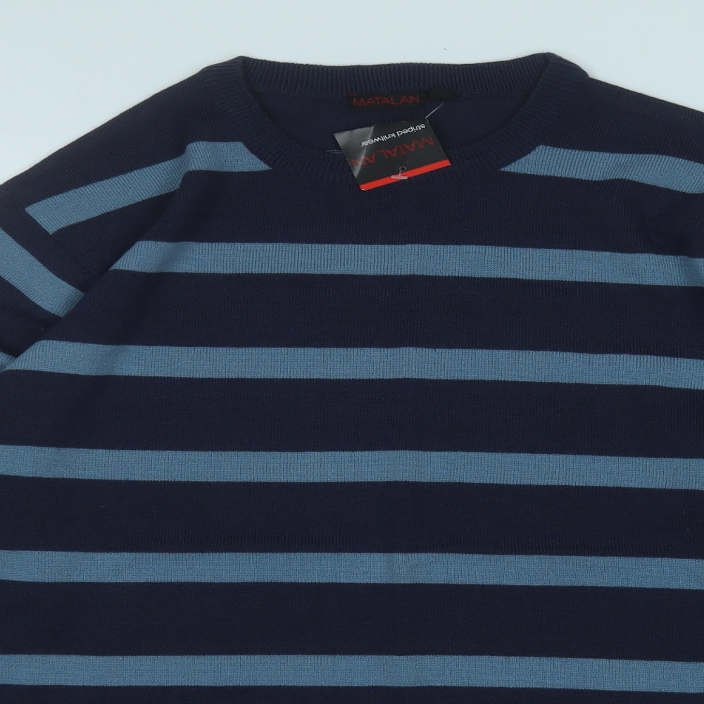 Matalan Mens Blue Round Neck Striped Acrylic Pullover Jumper Size M