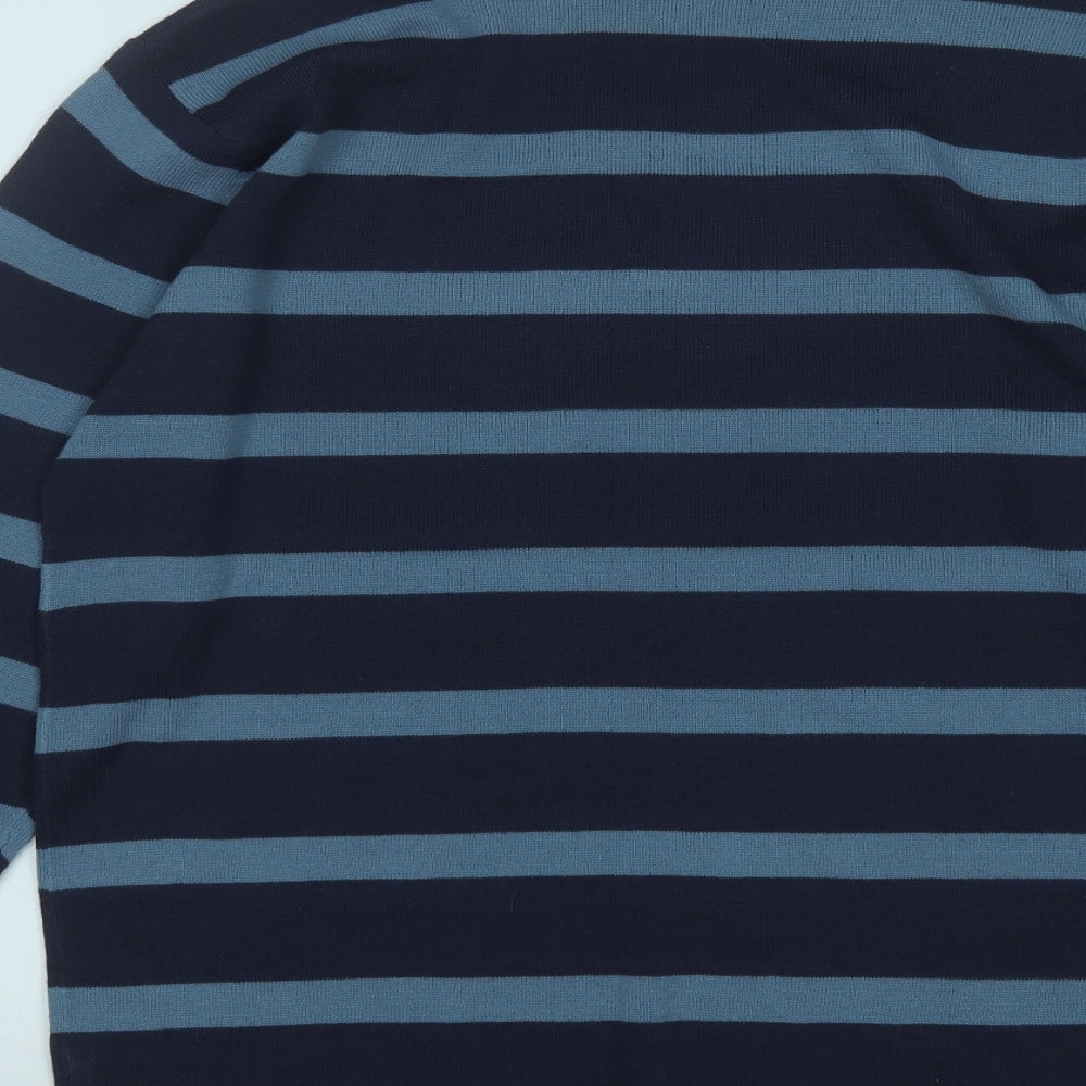 Matalan Mens Blue Round Neck Striped Acrylic Pullover Jumper Size M