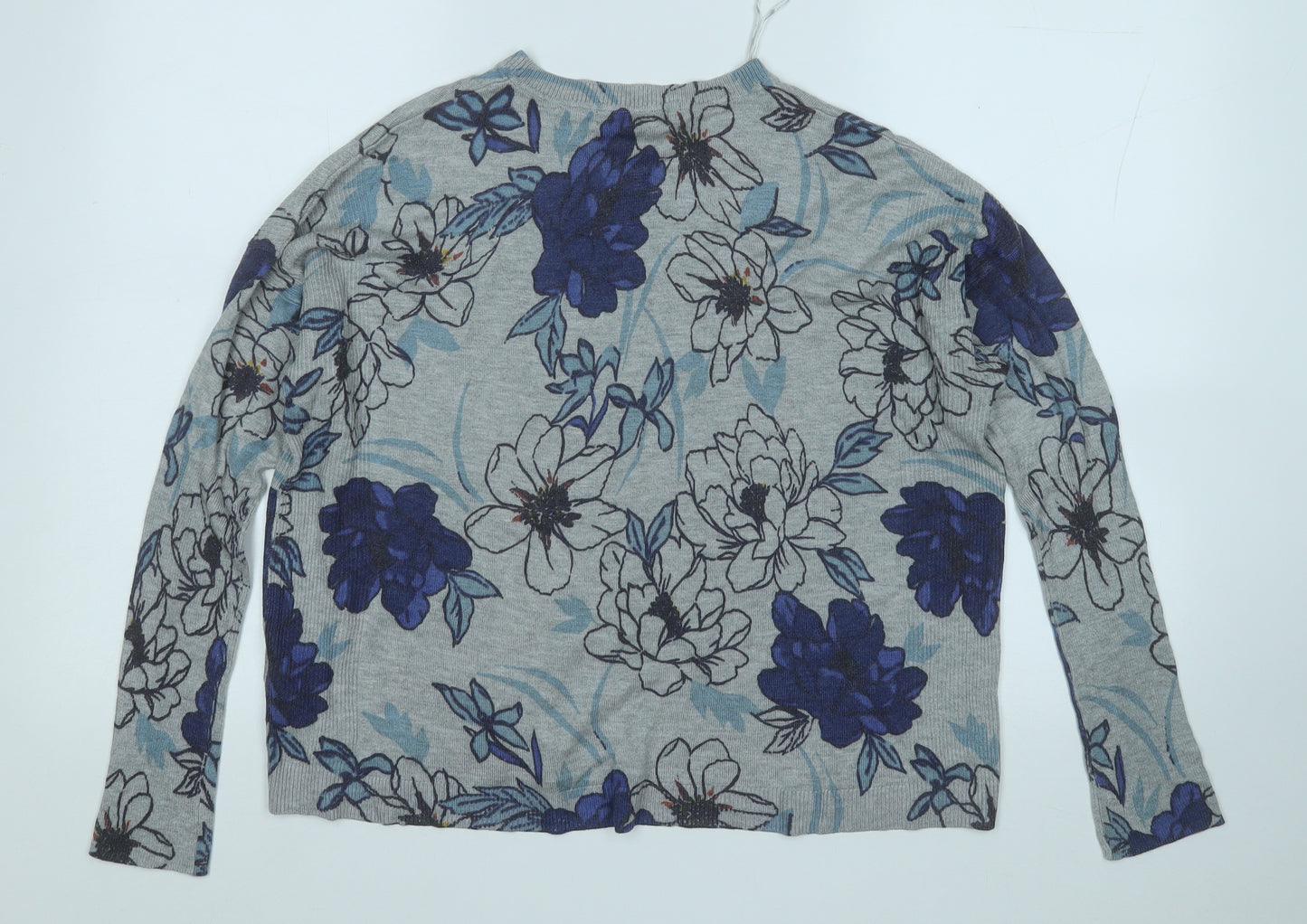 Marks and Spencer Womens Grey Round Neck Floral Acrylic Pullover Jumper Size 16