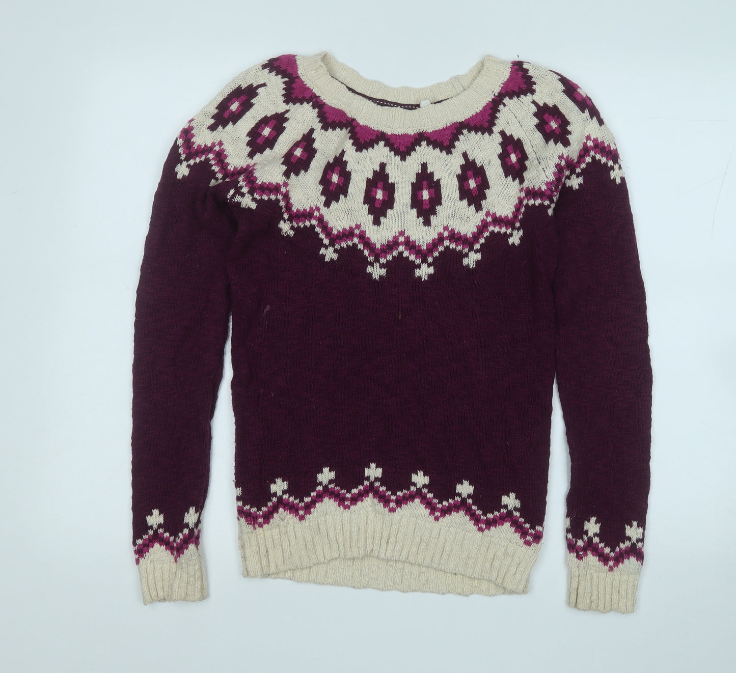Fat Face Womens Purple Round Neck Geometric Cotton Pullover Jumper Size 8